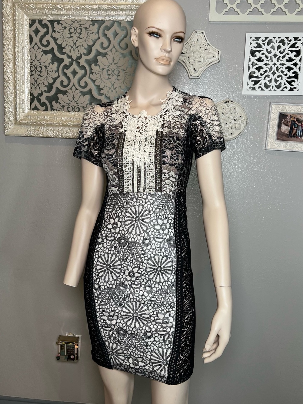 Byron Lars Black and White Lace Overlay Short Dress